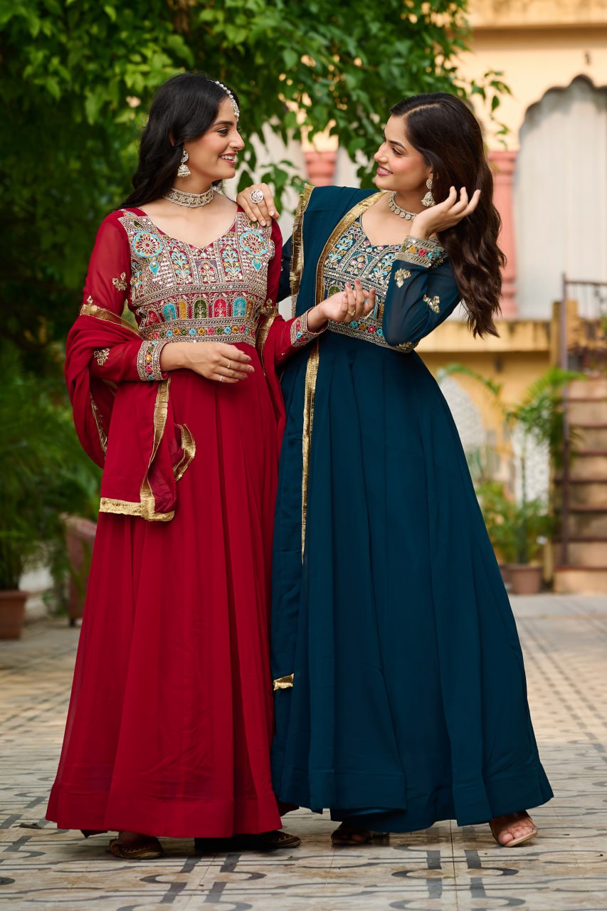 Myra Faux Blooming Embroidered Work Gown