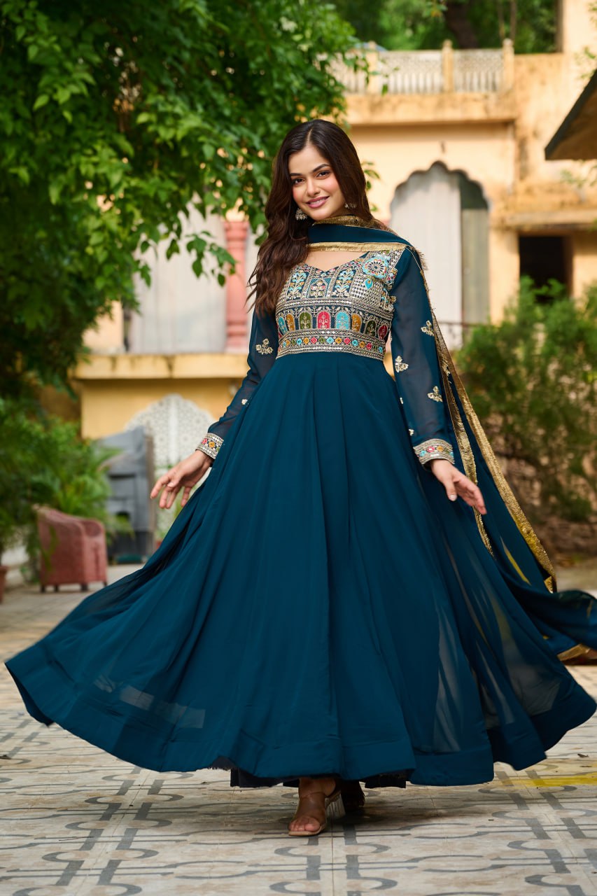 Myra Faux Blooming Embroidered Work Gown