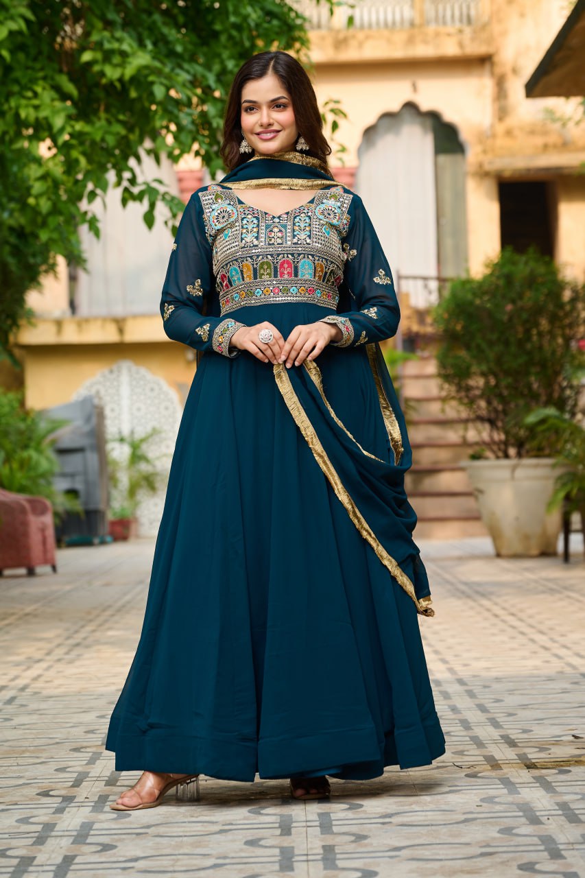 Myra Faux Blooming Embroidered Work Gown
