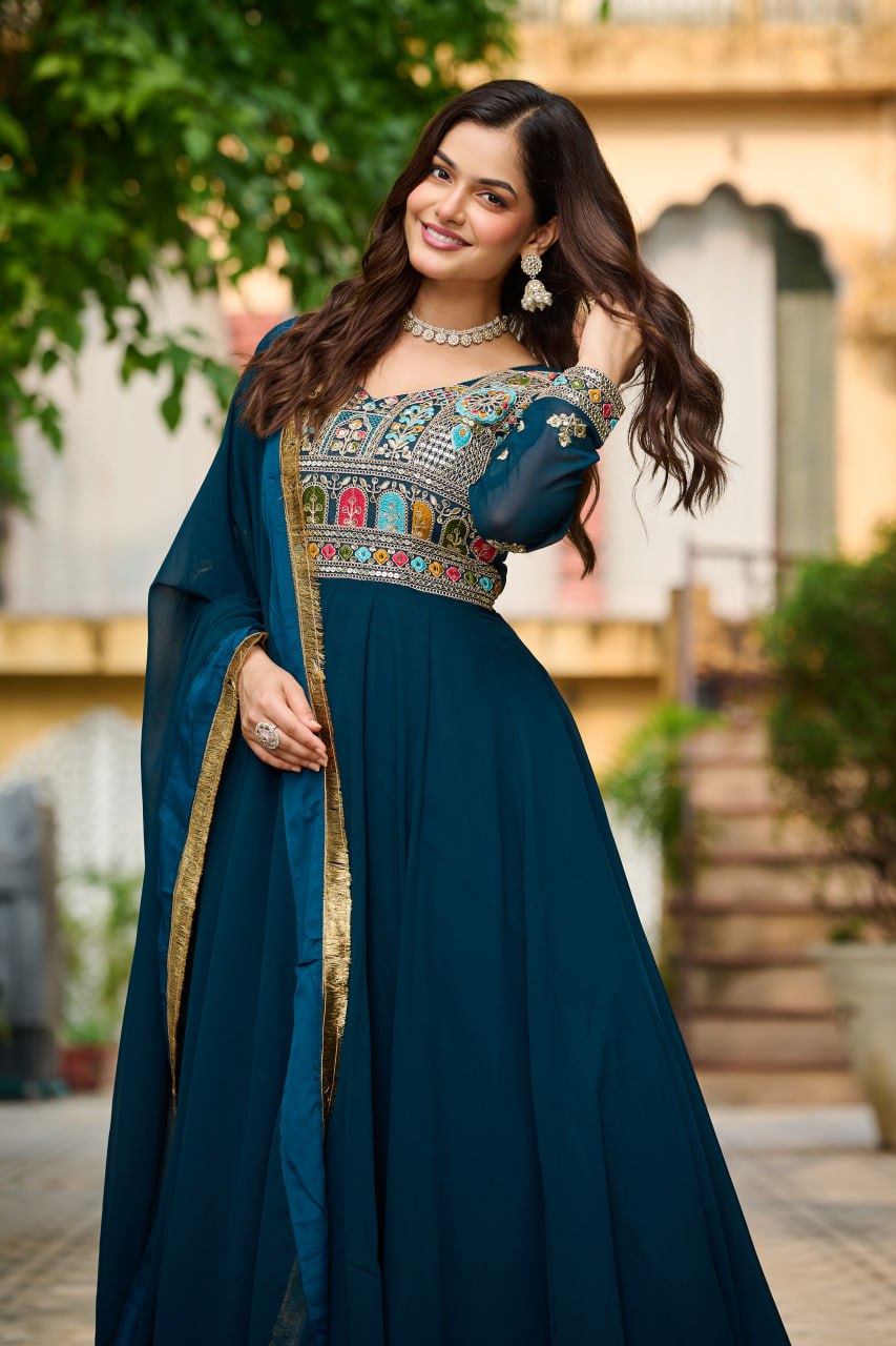 Myra Faux Blooming Embroidered Work Gown