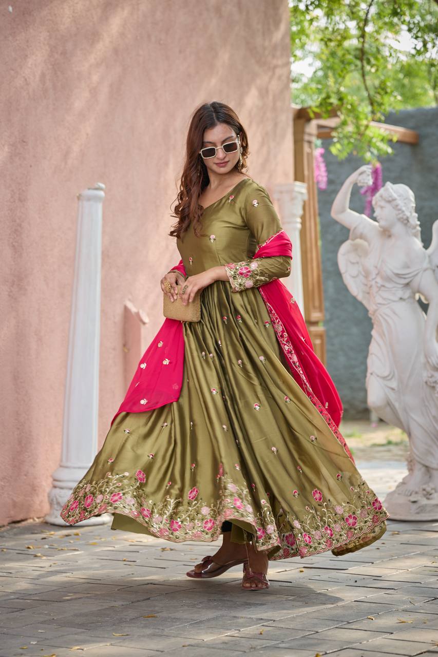 Zayna Garden Glory Olive Ensemble Gown