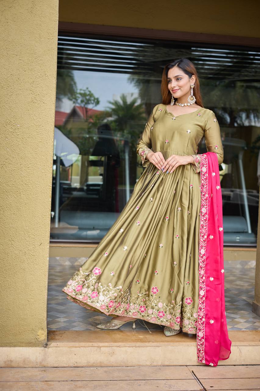Zayna Garden Glory Olive Ensemble Gown
