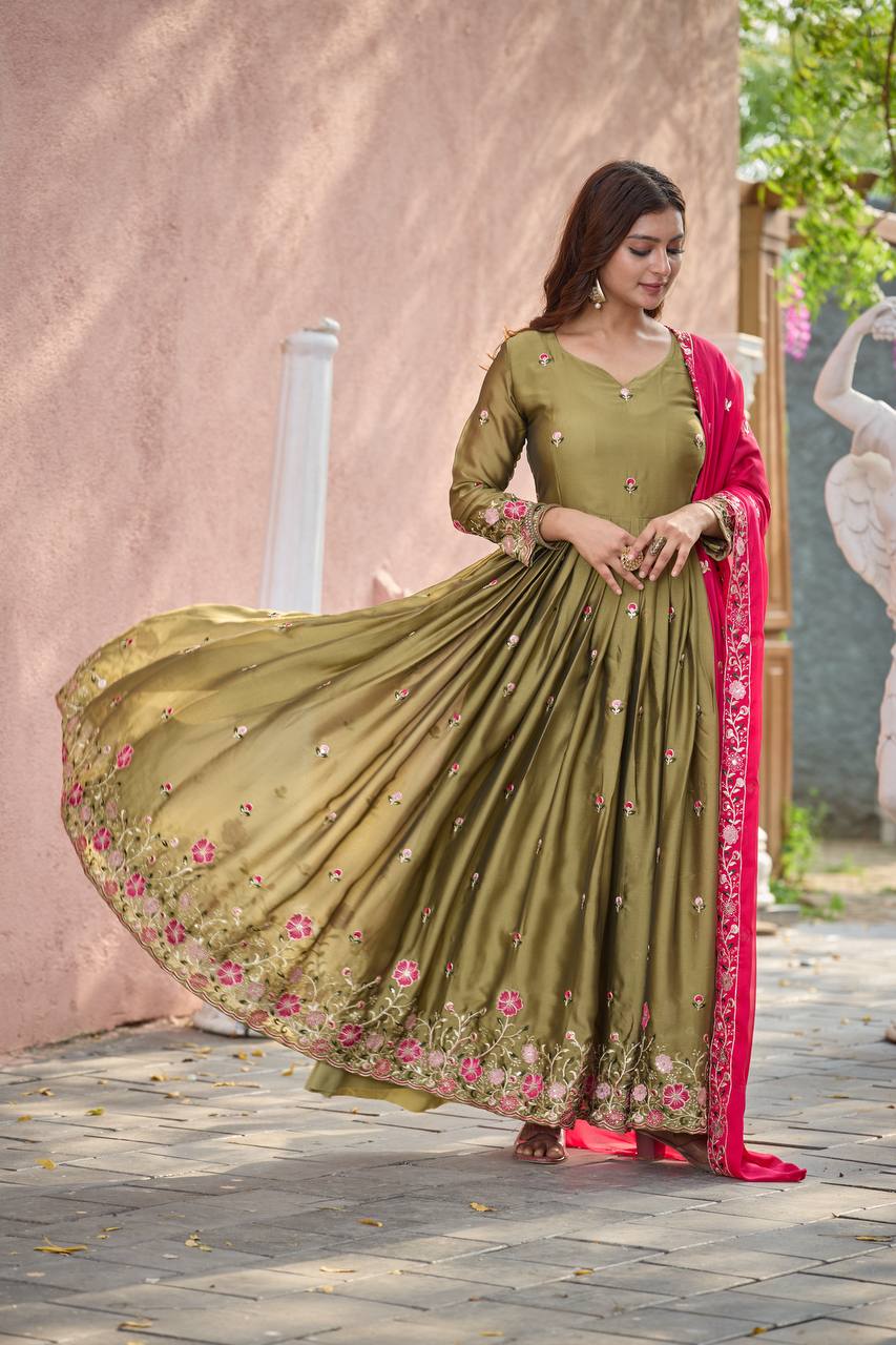 Zayna Garden Glory Olive Ensemble Gown