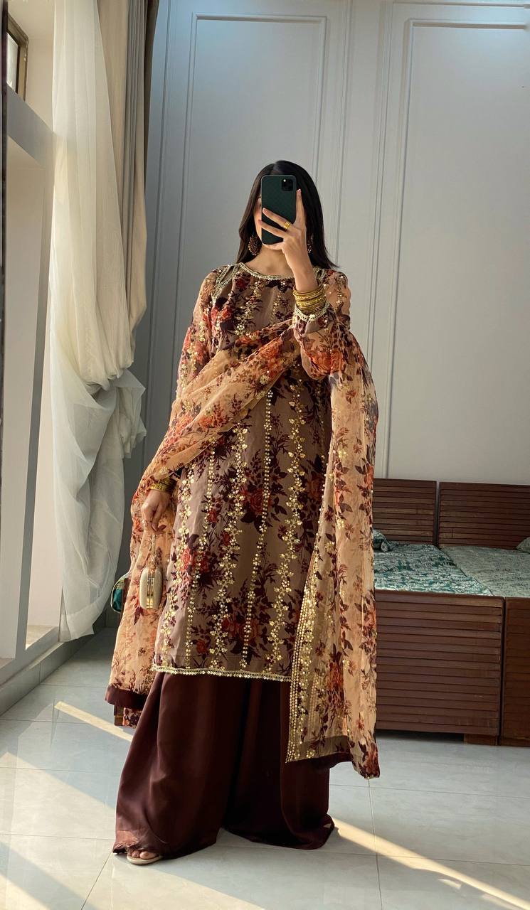 Royal Woodland Charm Embellished Floral Kurta Set