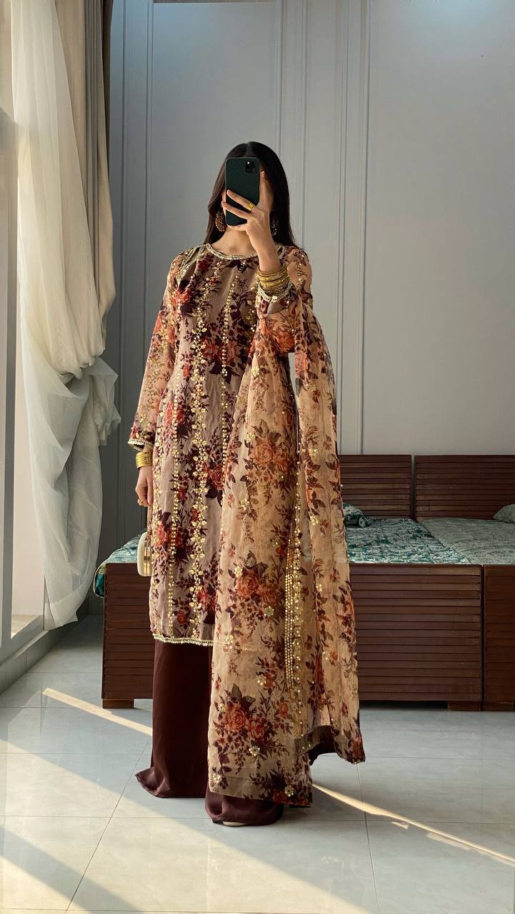 Royal Woodland Charm Embellished Floral Kurta Set
