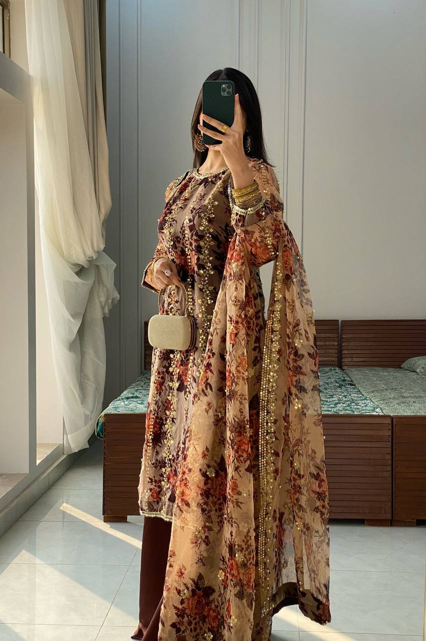 Royal Woodland Charm Embellished Floral Kurta Set