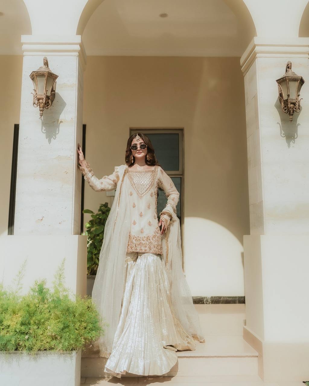 Celestial Glow Elegant Embroidered Sharara Set