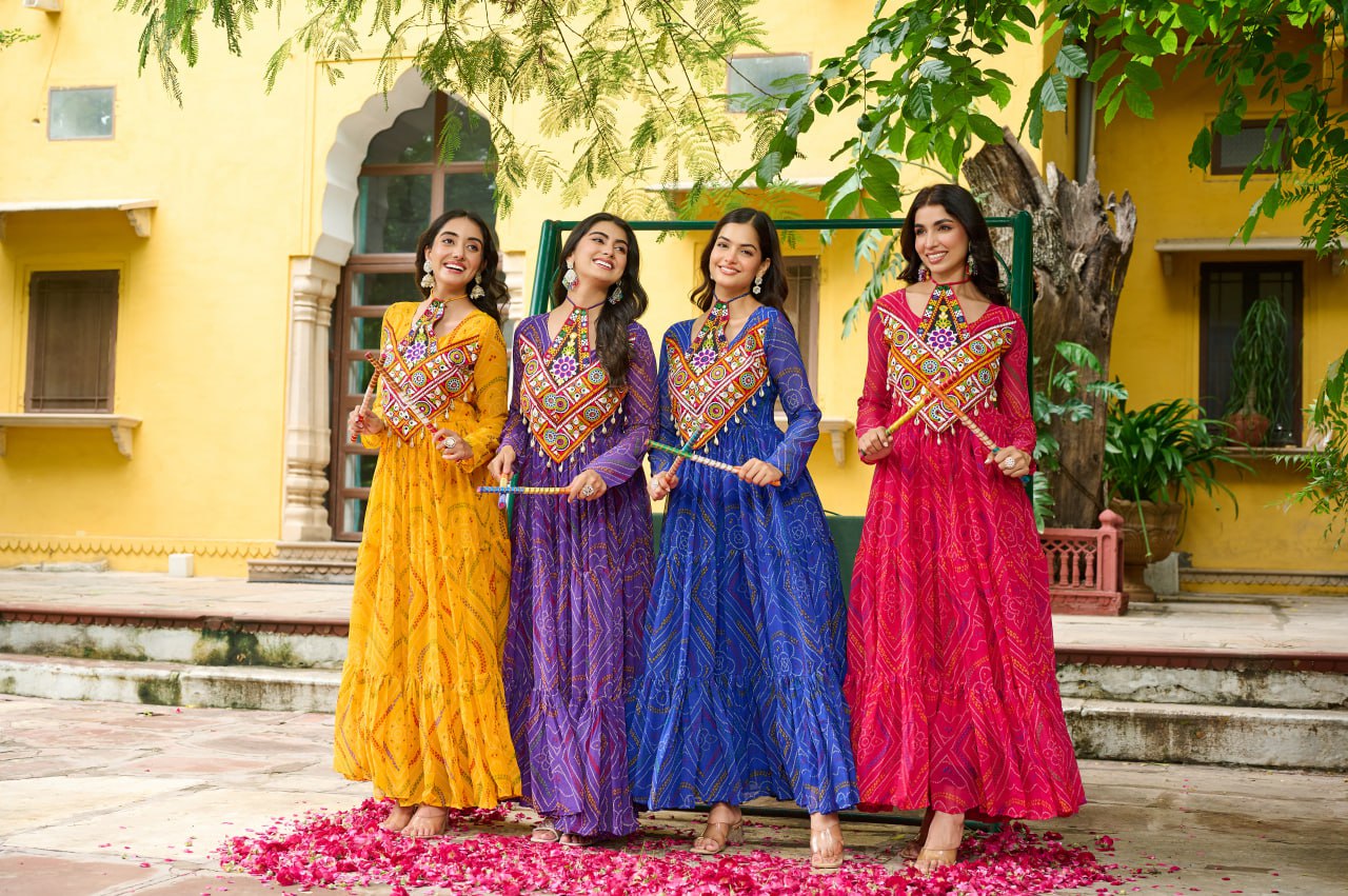 Garba Glamour Bandhani Print Stylist Gown
