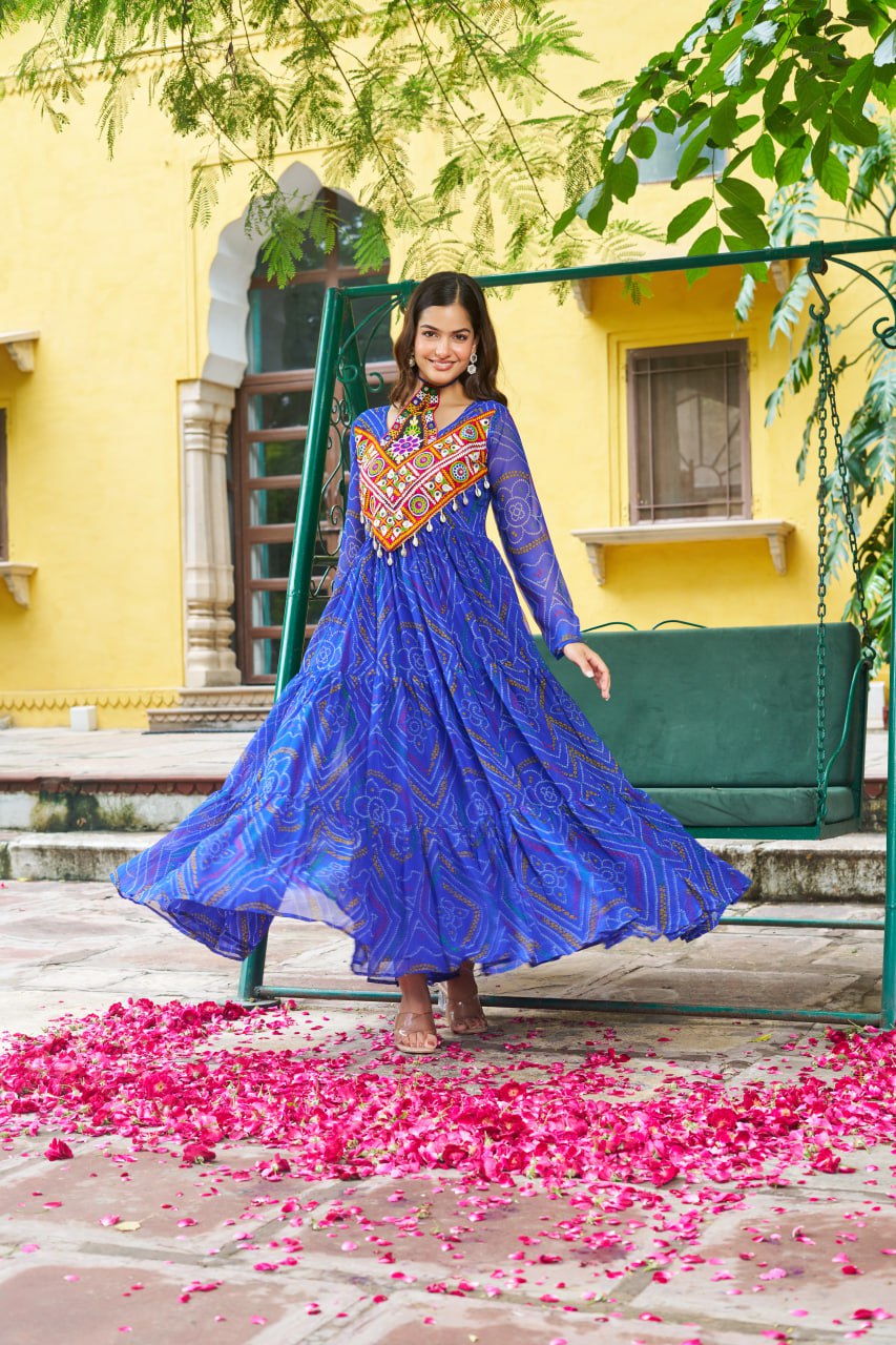 Garba Glamour Bandhani Print Stylist Gown
