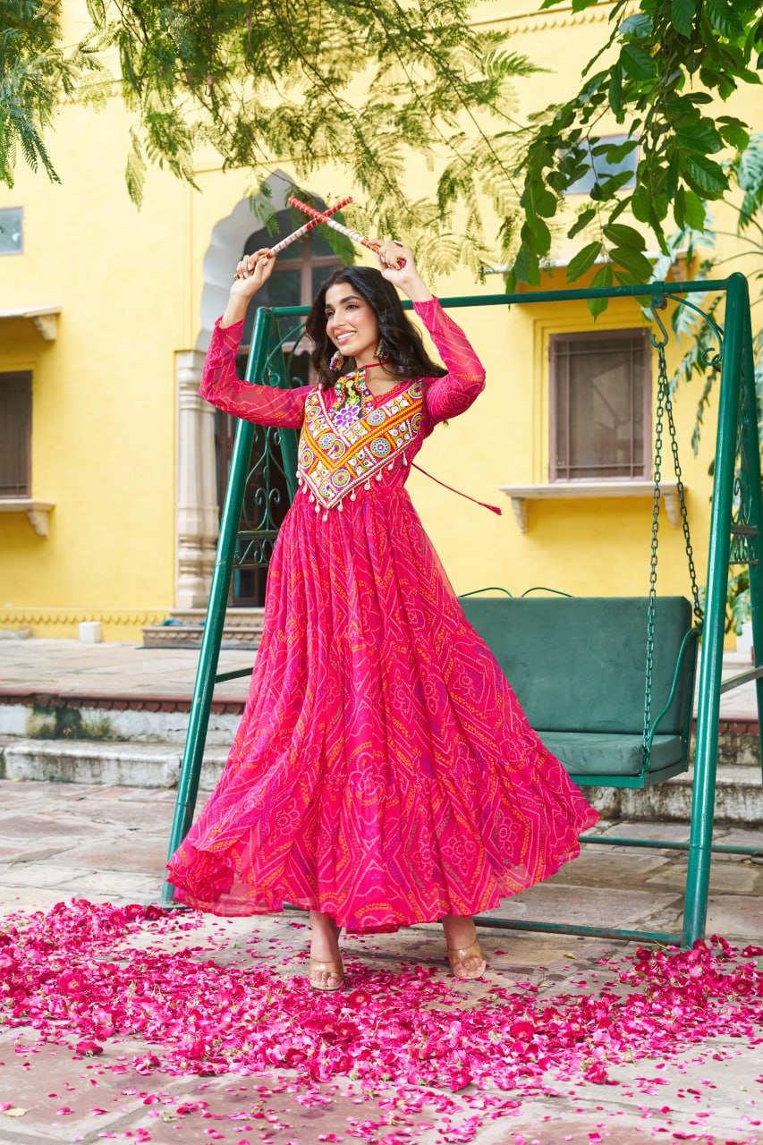 Garba Glamour Bandhani Print Stylist Gown