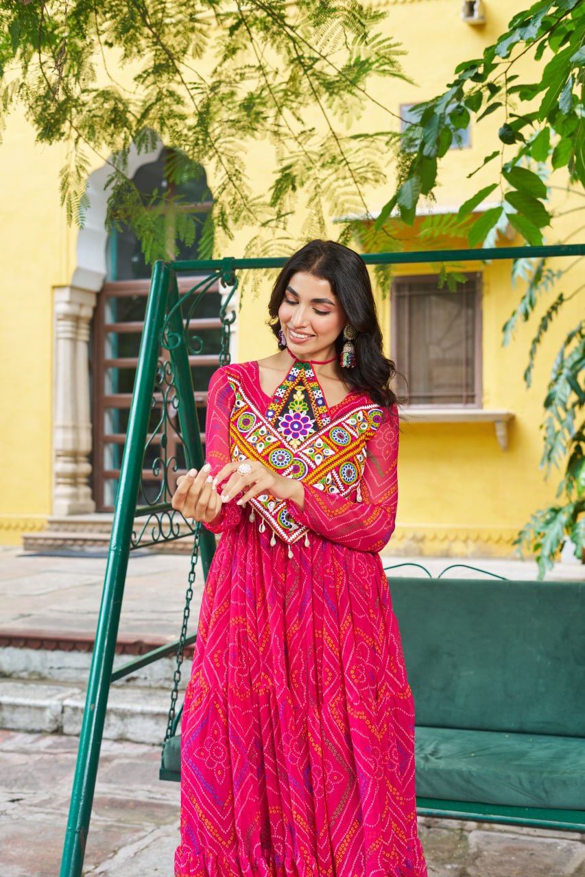 Garba Glamour Bandhani Print Stylist Gown