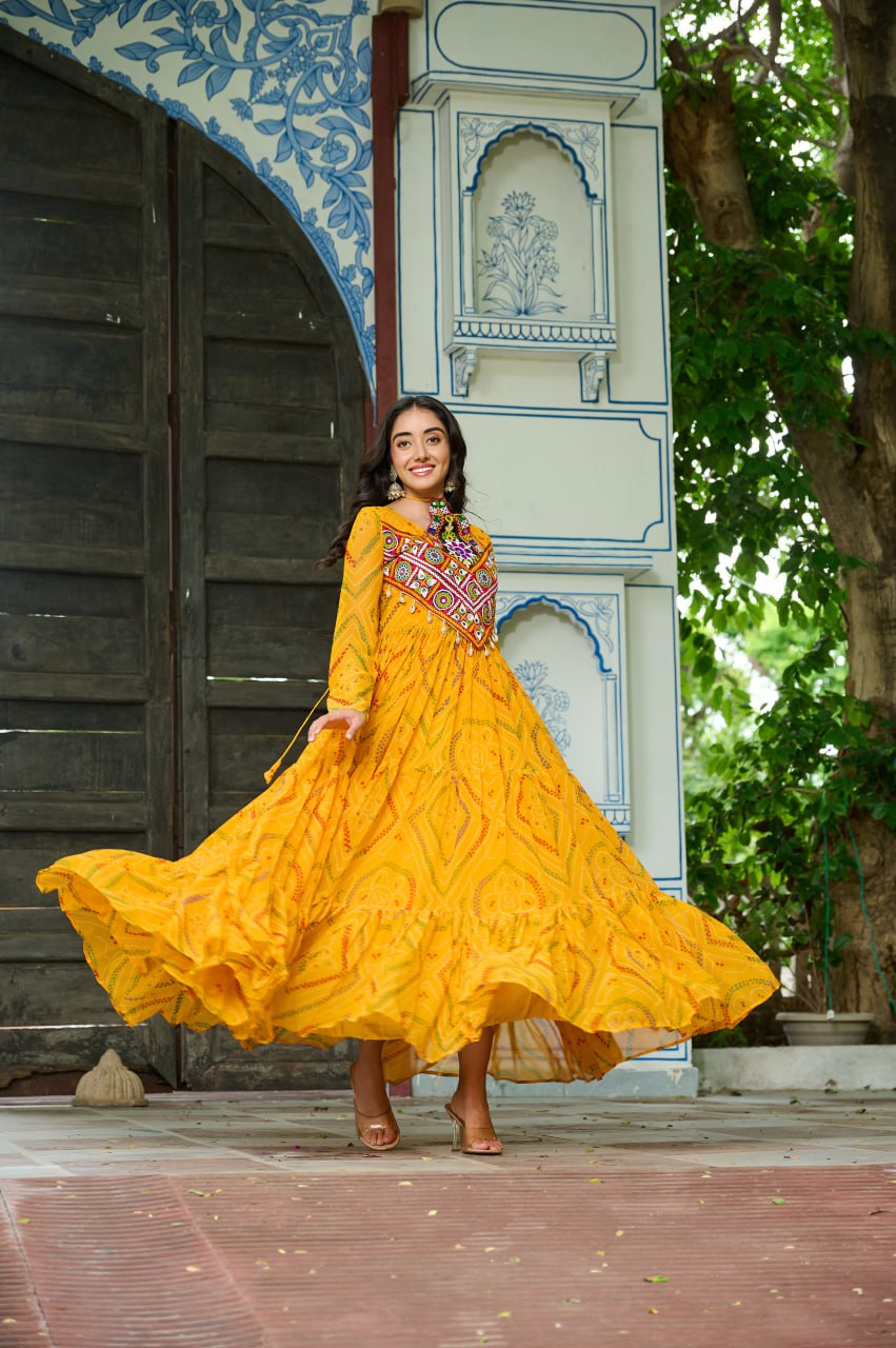 Garba Glamour Bandhani Print Stylist Gown
