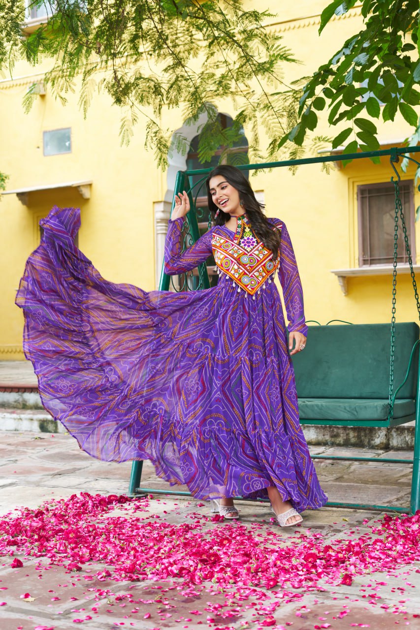 Garba Glamour Bandhani Print Stylist Gown
