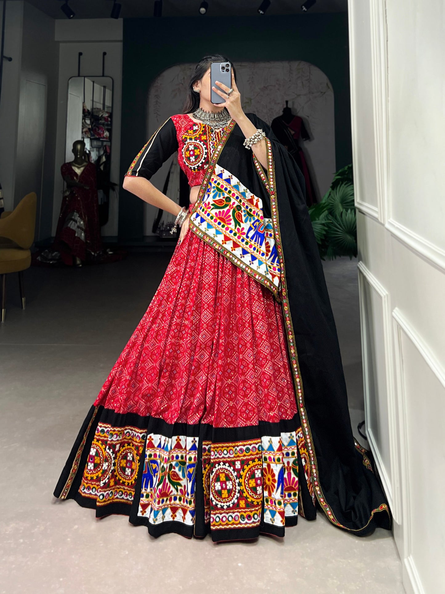 Traditional Red Gujarati Kutchi Embroidery Lehenga Choli