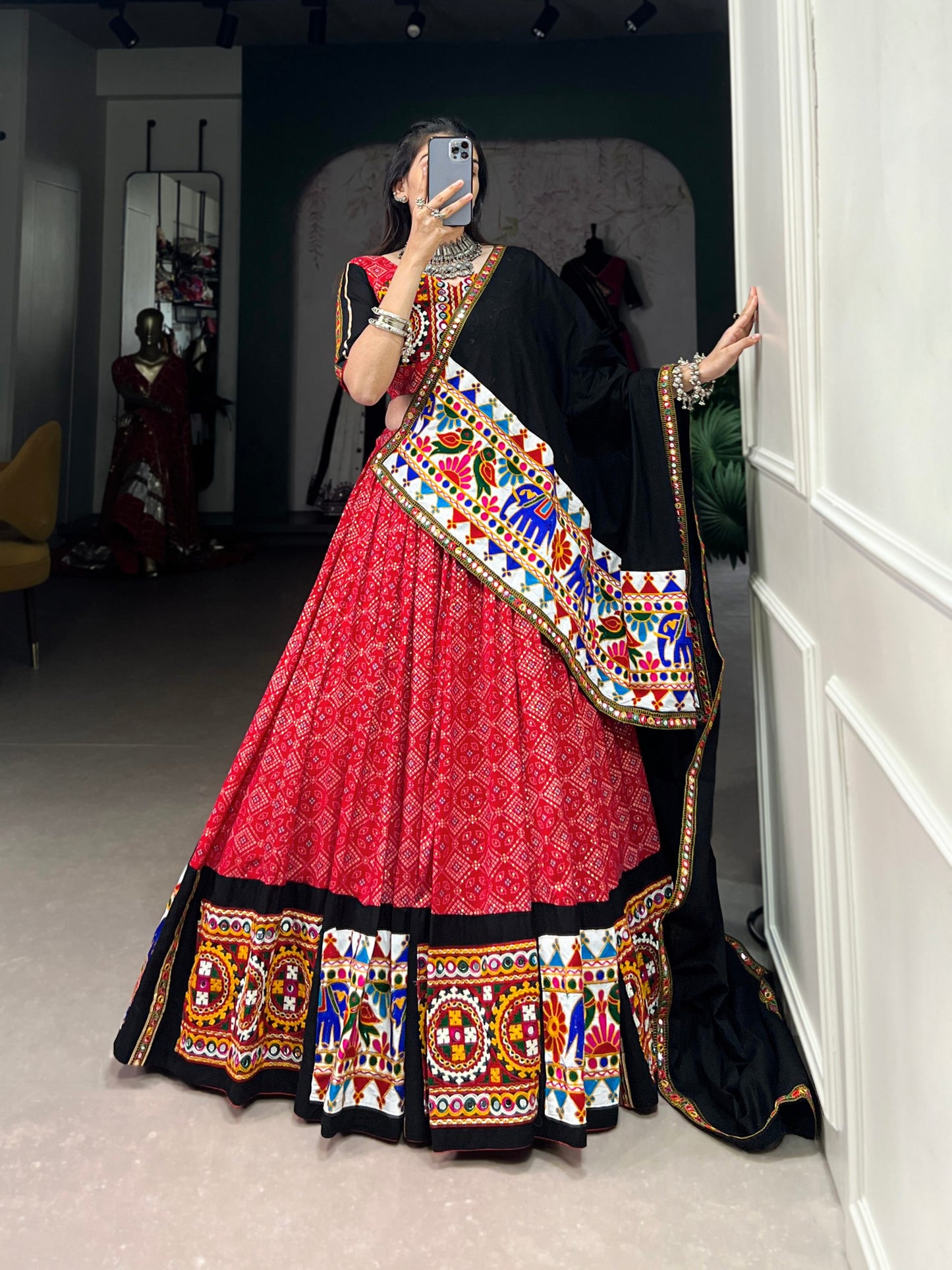 Traditional Red Gujarati Kutchi Embroidery Lehenga Choli