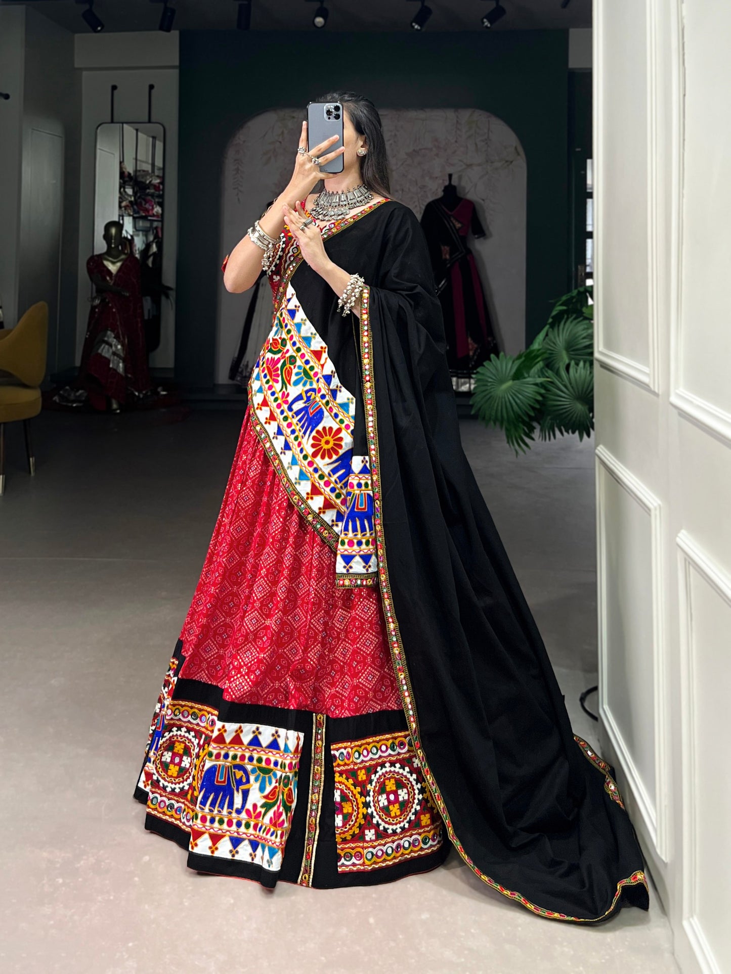 Traditional Red Gujarati Kutchi Embroidery Lehenga Choli