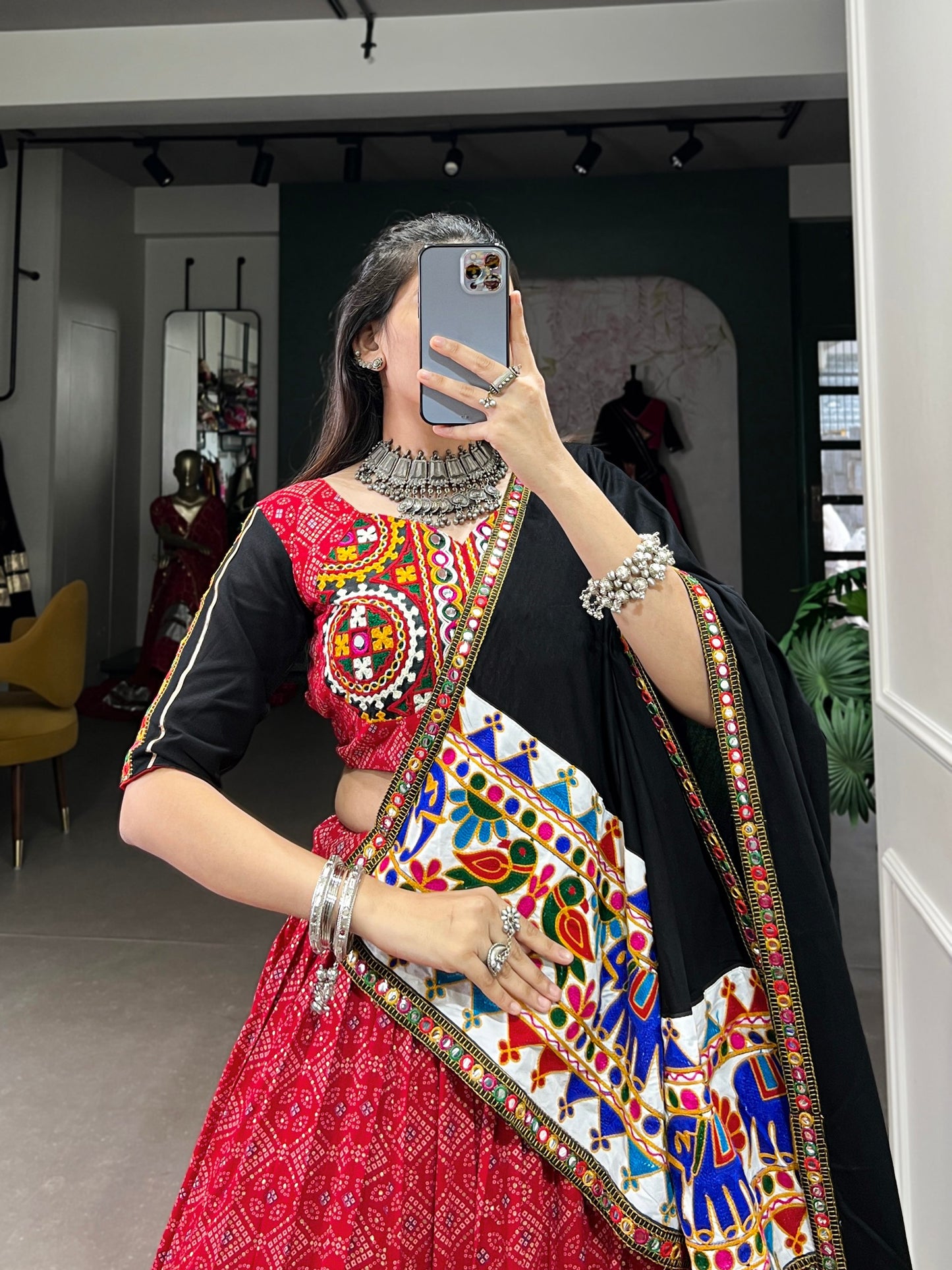 Traditional Red Gujarati Kutchi Embroidery Lehenga Choli