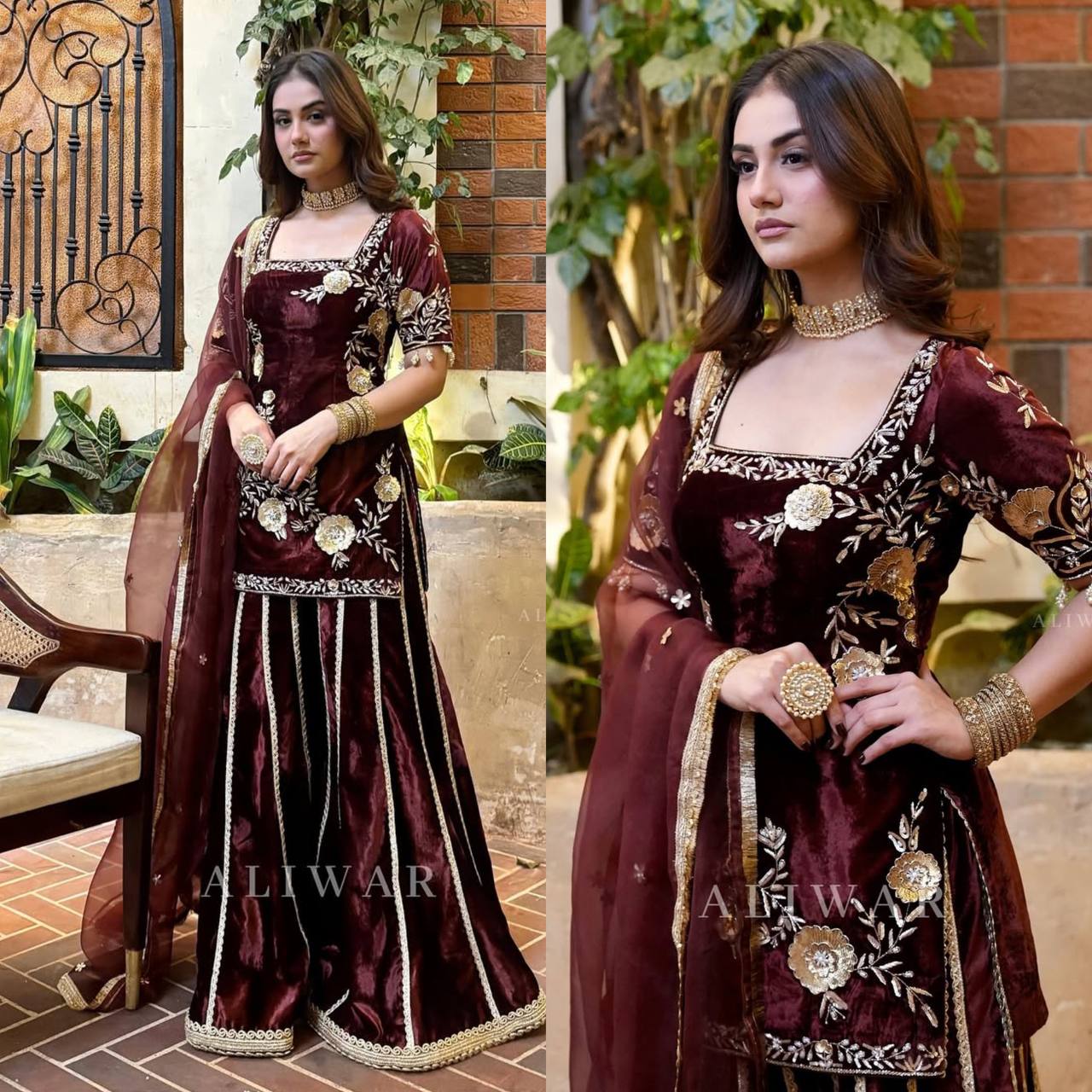 Luxury Velvet Sharara Set with Stunning Design and Embellishments