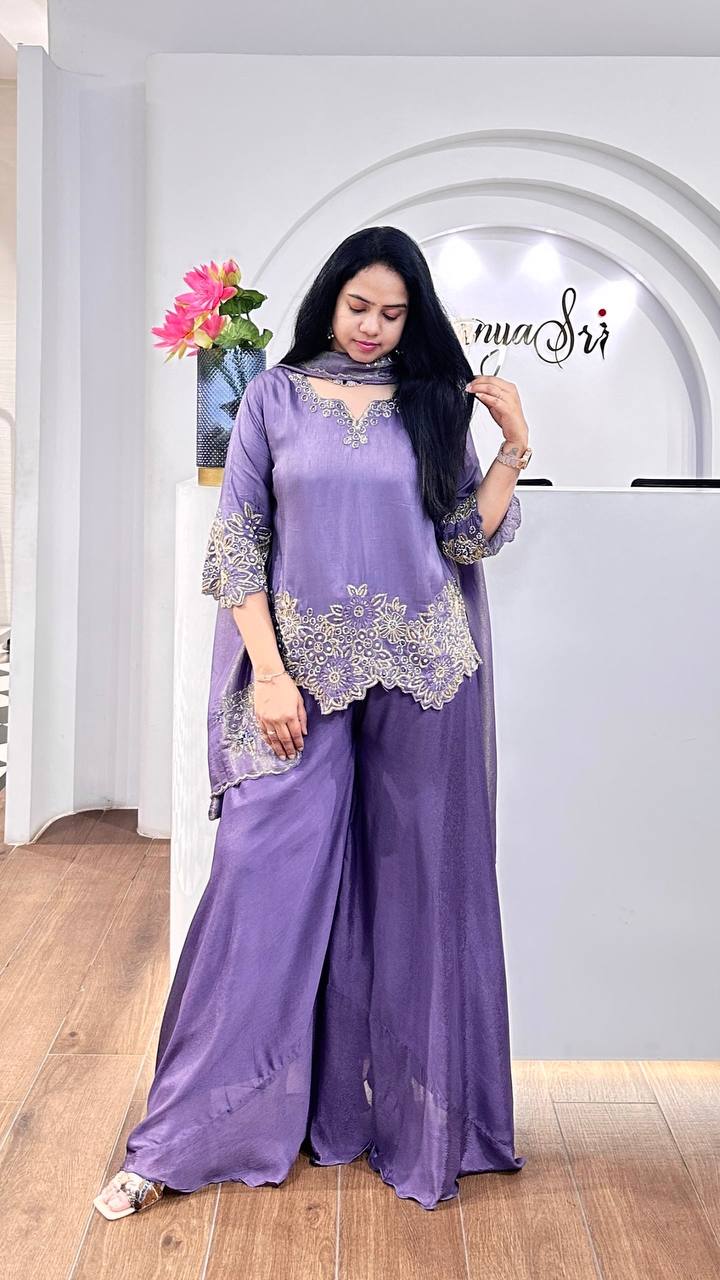 Celestial Charm A Graceful Sarara Suit for Effortless Glamour