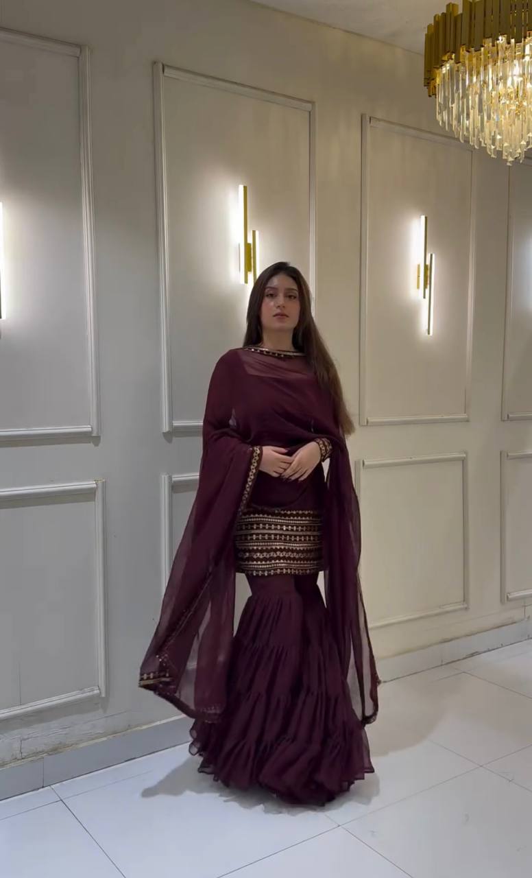 Gulshan-e-Ishq Embroidered Sharara Ensemble in Rose Blush
