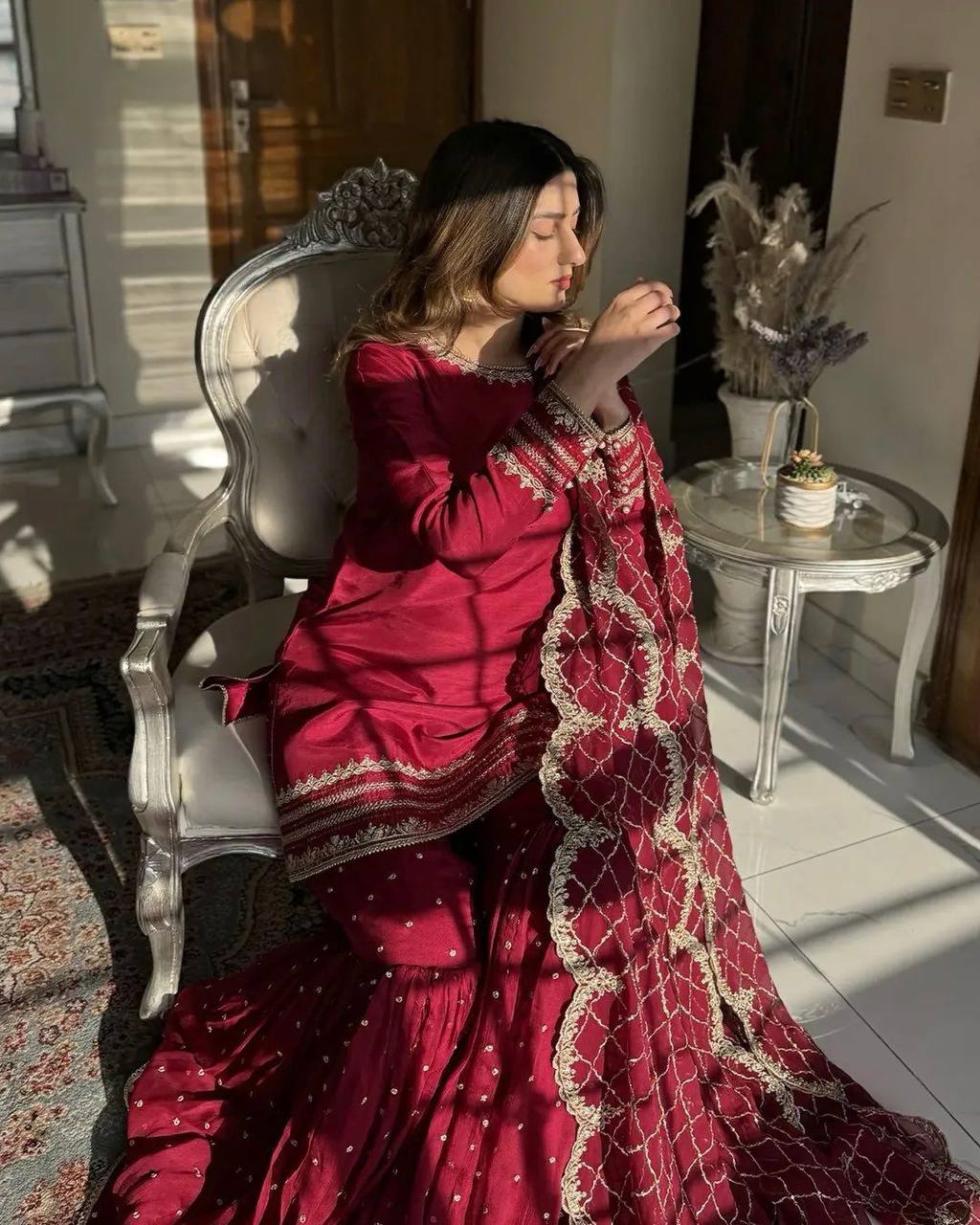 Celebration Luxe Embroidered Party Ensemble with Palazzo & Dupatta
