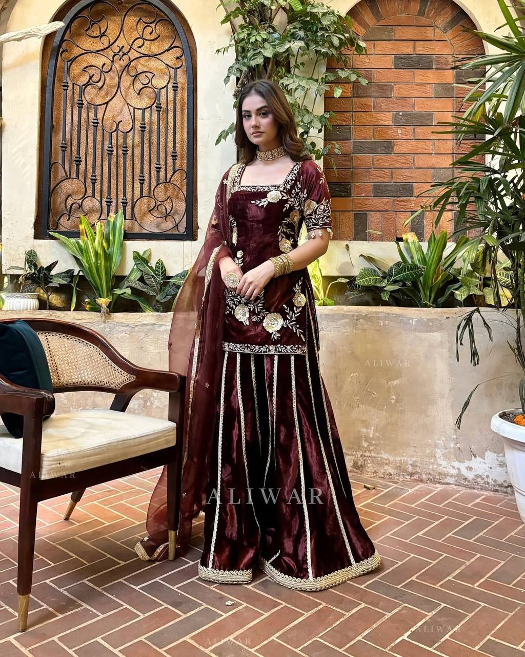 Luxury Velvet Sharara Set with Stunning Design and Embellishments