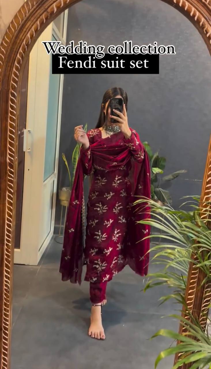 Elegant Maroon Fendi Suit Set for Weddings