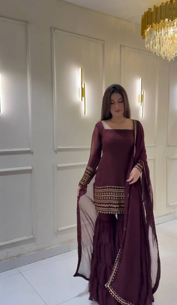 Gulshan-e-Ishq Embroidered Sharara Ensemble in Rose Blush