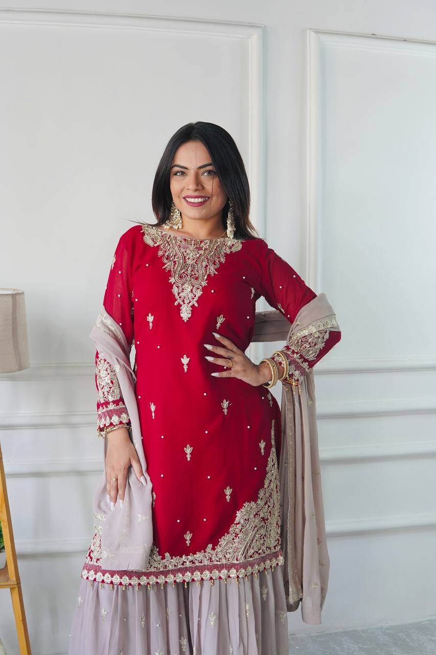 Rang e Gul Ruby Mist Codding Siqunce Sharara Set
