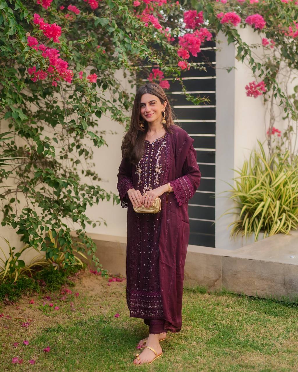 Gulbano Wine Bloom Designer Kurta Set
