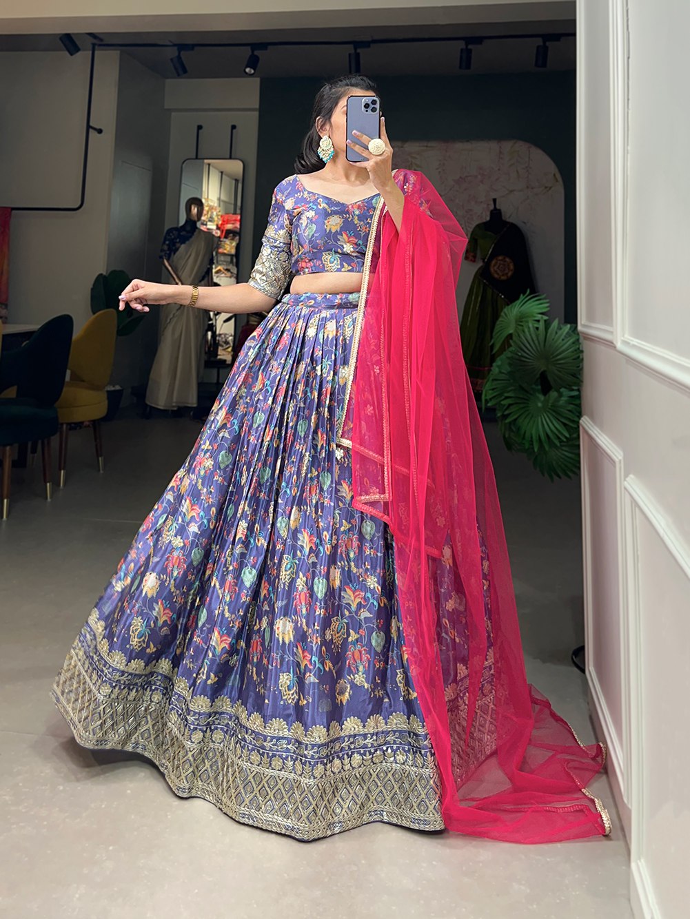 Lisha Digital Print With Embroidery Sequins Work Lehenga Choli