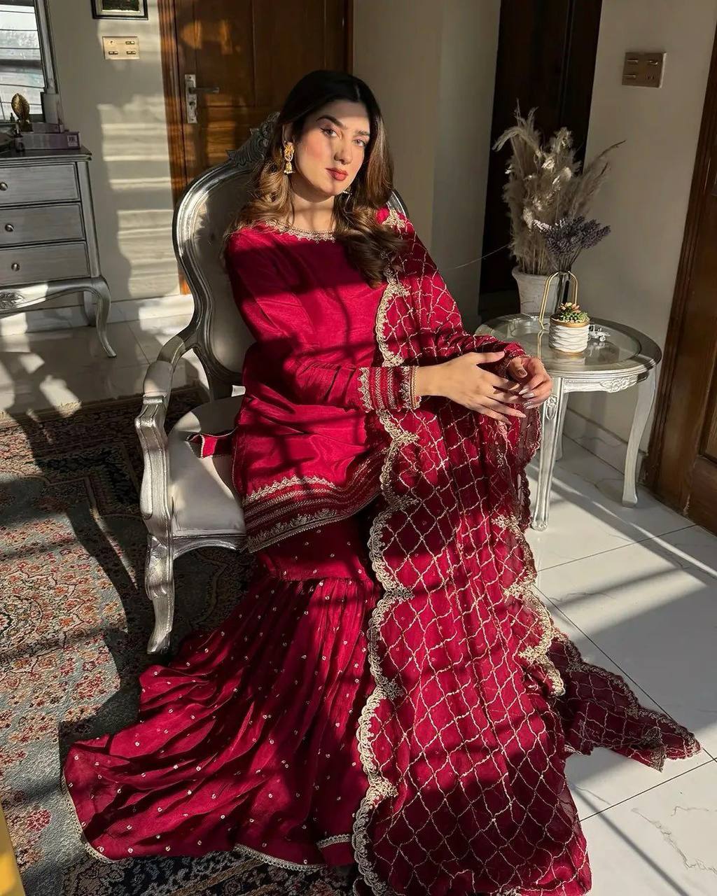 Celebration Luxe Embroidered Party Ensemble with Palazzo & Dupatta