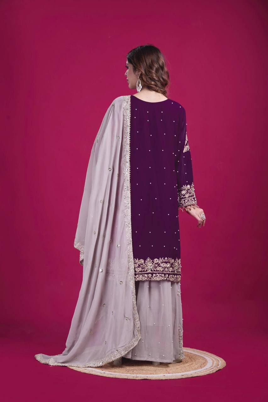 Dori & Dreams Designer Embroidered Georgette Ensemble Plazzo Set