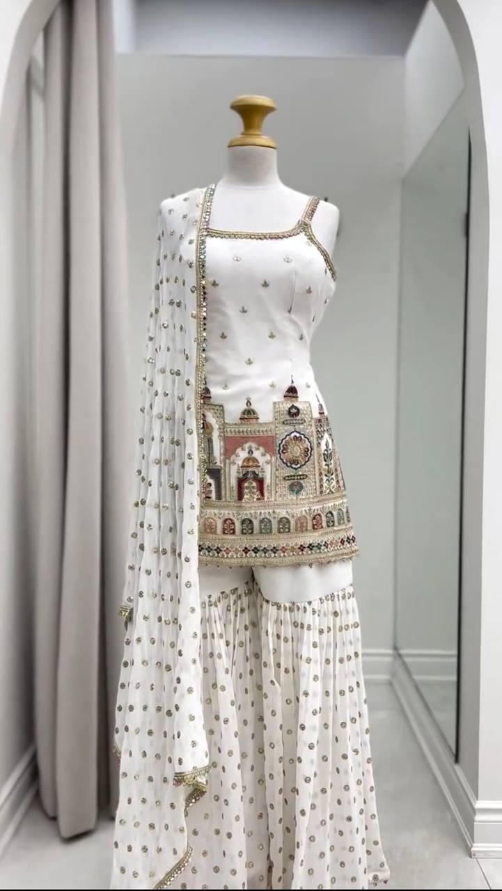 Taj Elegance Embroidered Serenity Ensemble Sharara Set