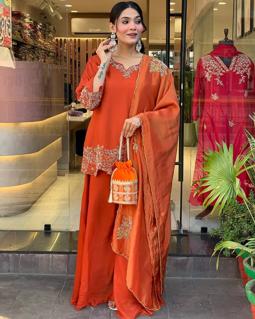 Celestial Charm A Graceful Sarara Suit for Effortless Glamour