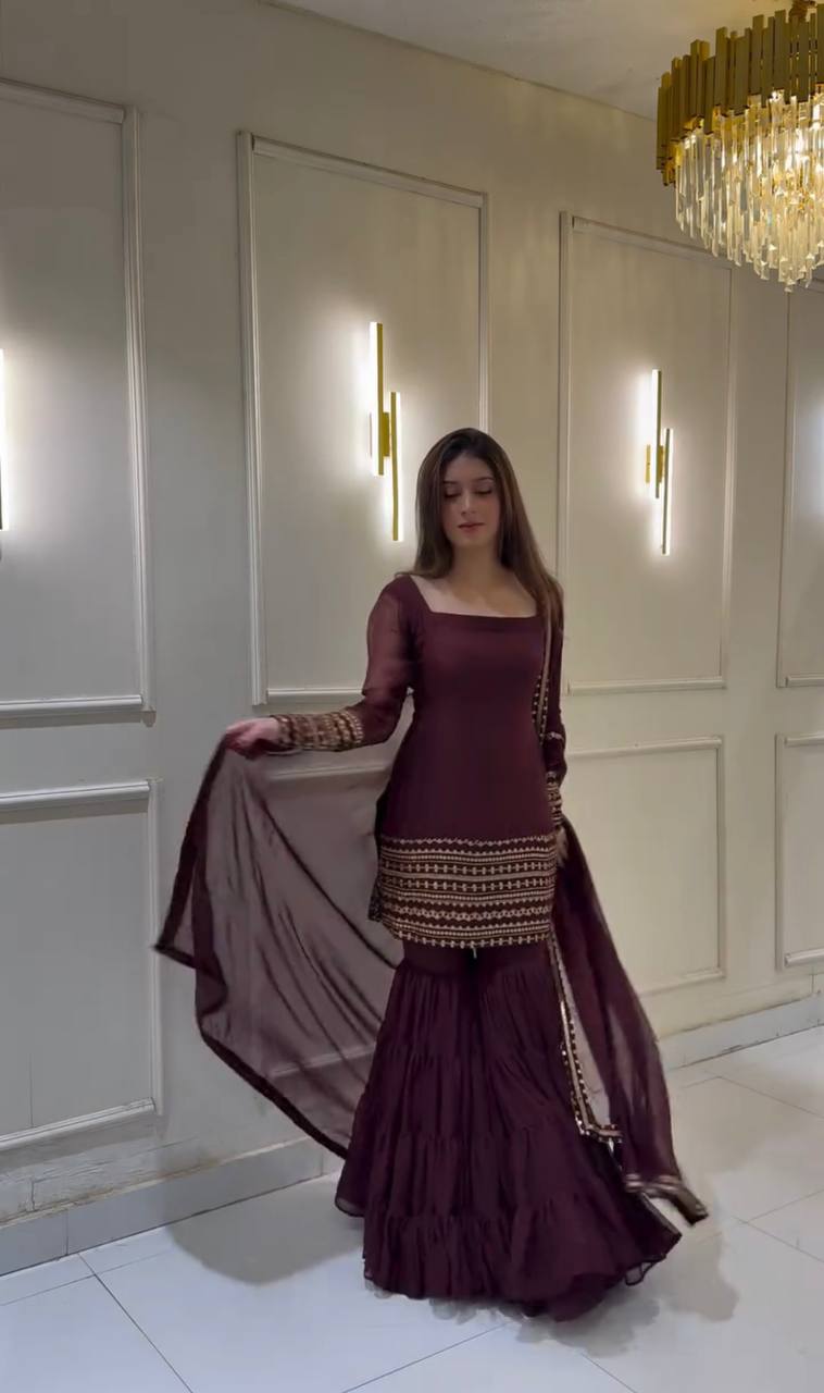 Gulshan-e-Ishq Embroidered Sharara Ensemble in Rose Blush