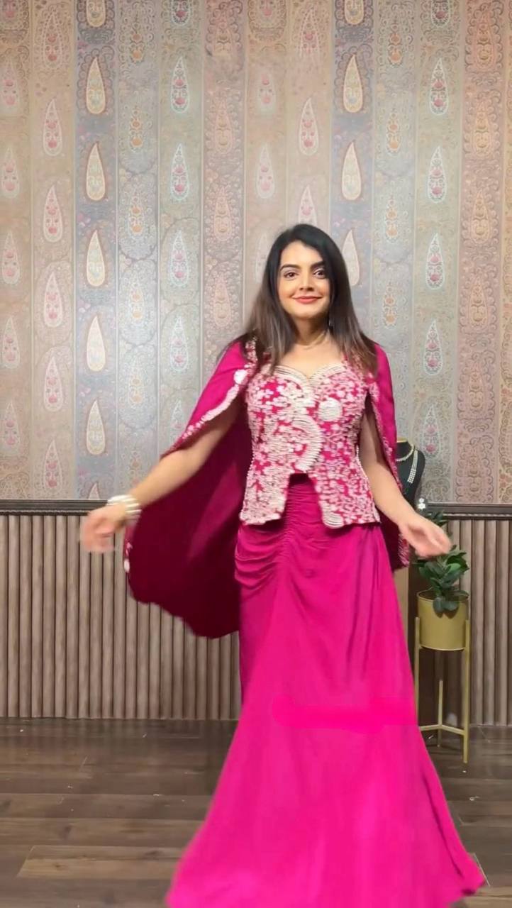 New Three Piece Indo-western Ready To Wear Dhoti With Long Blouse And Koti