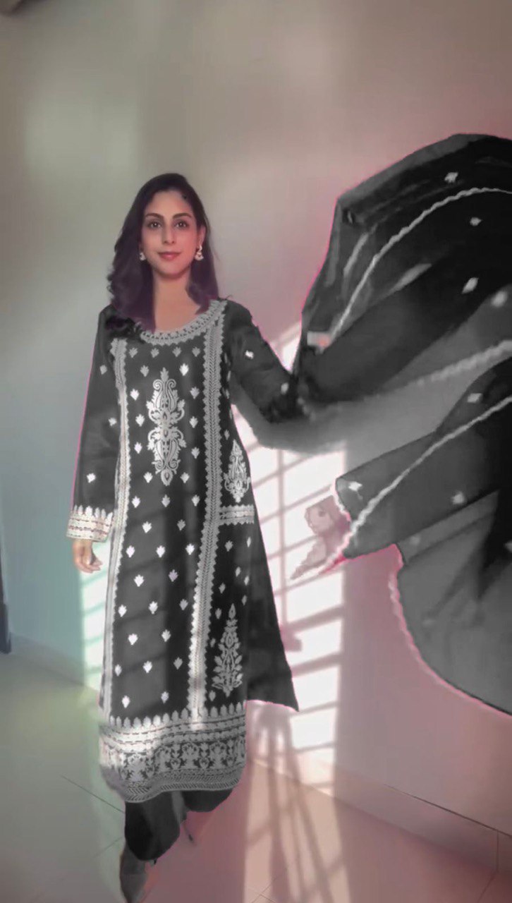 Aarvani Regal Shadow Embroidered Royal Kurta Plazo Set