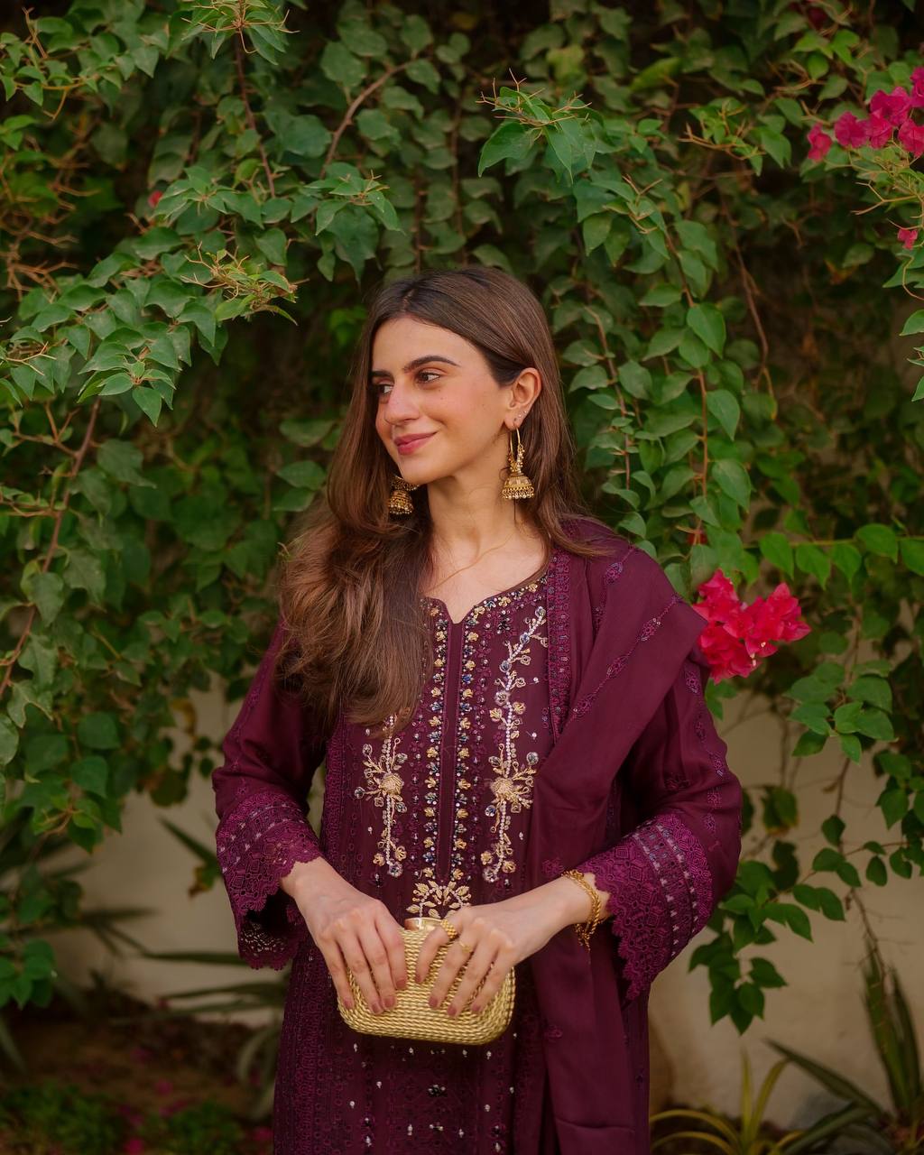 Gulbano Wine Bloom Designer Kurta Set