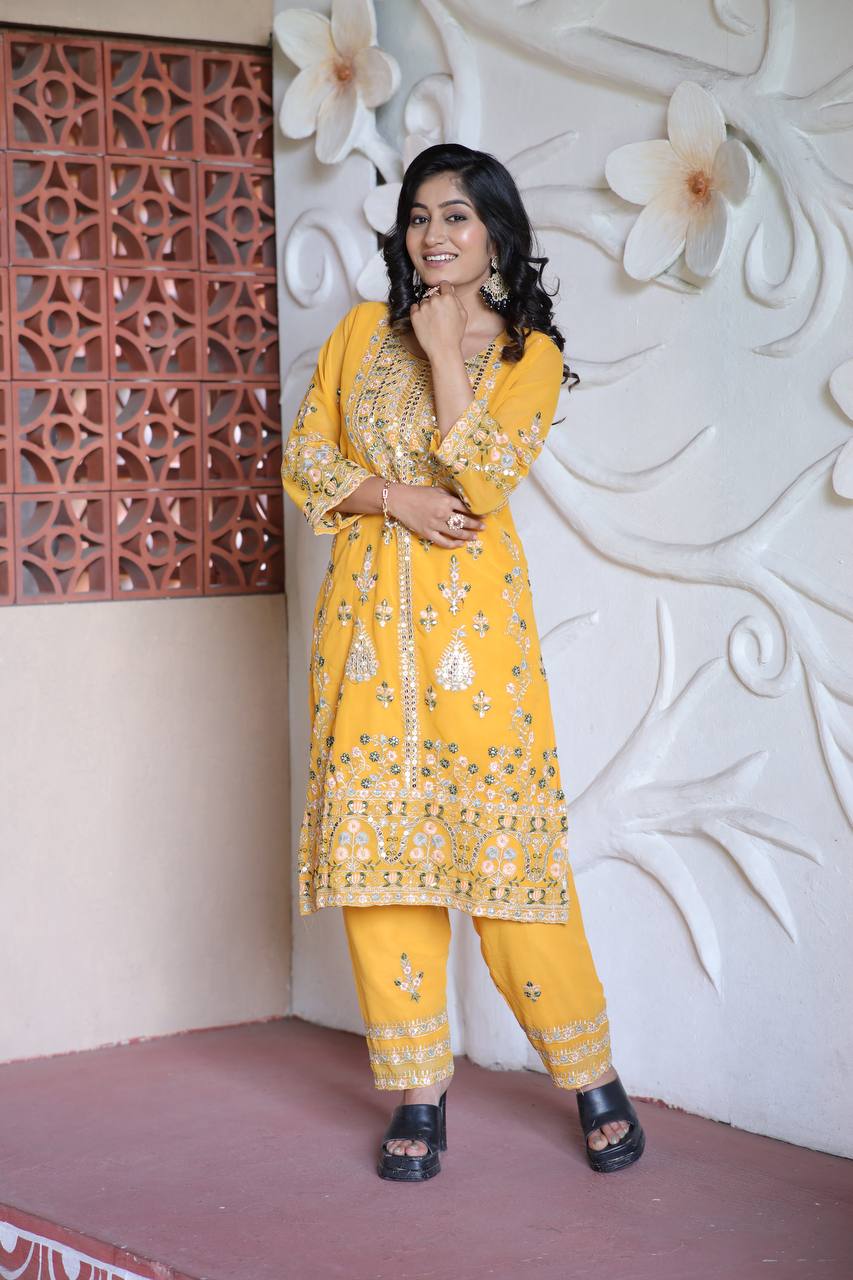 Surajmukhi Sitara Radiance Mirror Magic Mustard Kurta Set