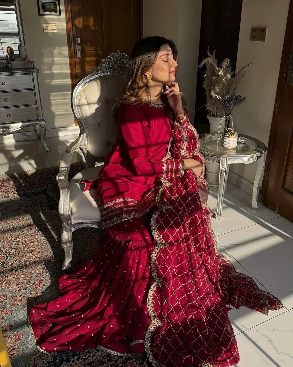 Celebration Luxe Embroidered Party Ensemble with Palazzo & Dupatta