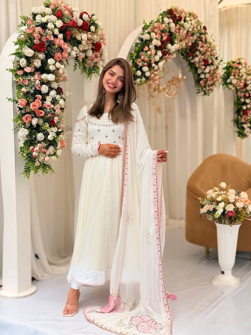 Adaayein Glam Gown Soft White Anarkali Set