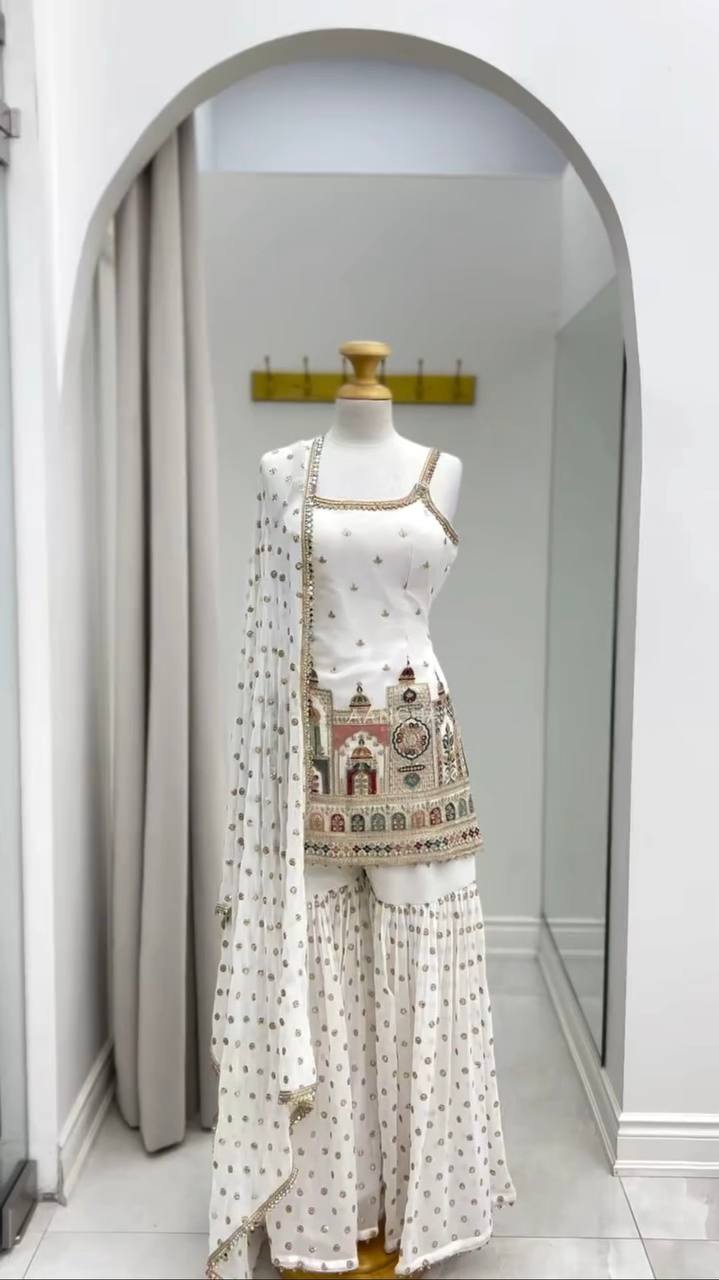 Taj Elegance Embroidered Serenity Ensemble Sharara Set
