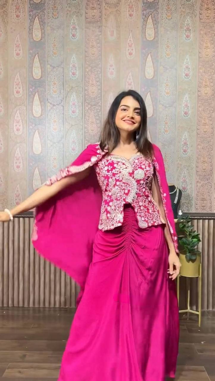 New Three Piece Indo-western Ready To Wear Dhoti With Long Blouse And Koti