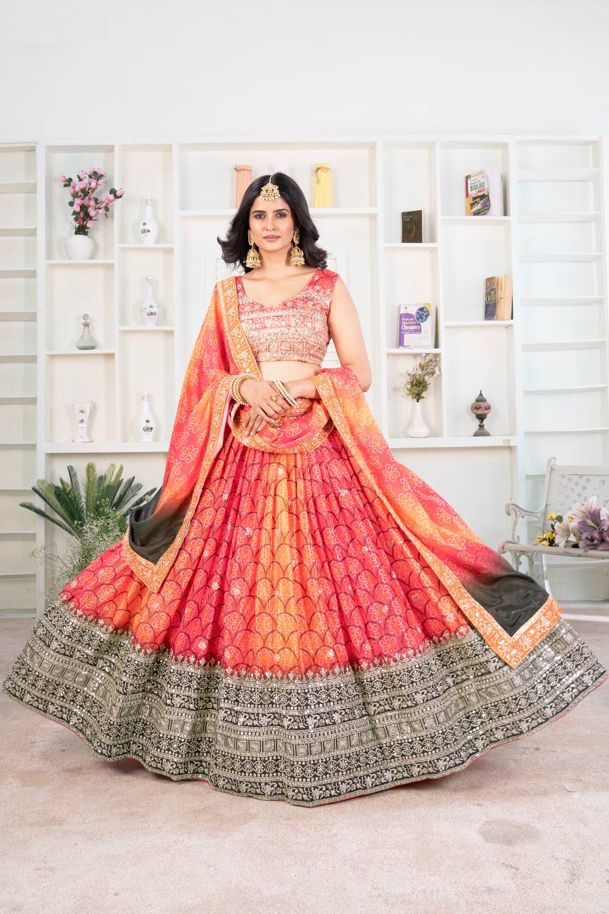 Riwa Chinon Silk With Digital Print Partywear Lahenga