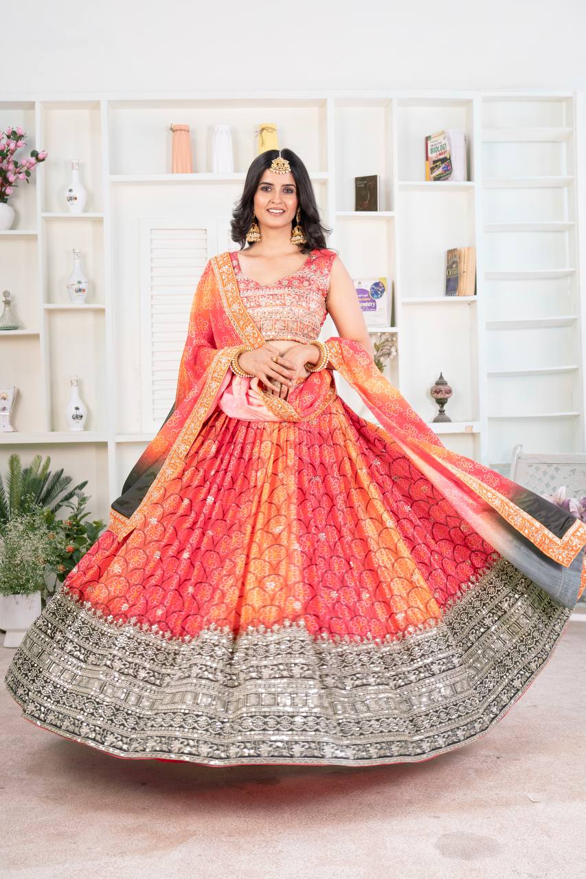 Riwa Chinon Silk With Digital Print Partywear Lahenga