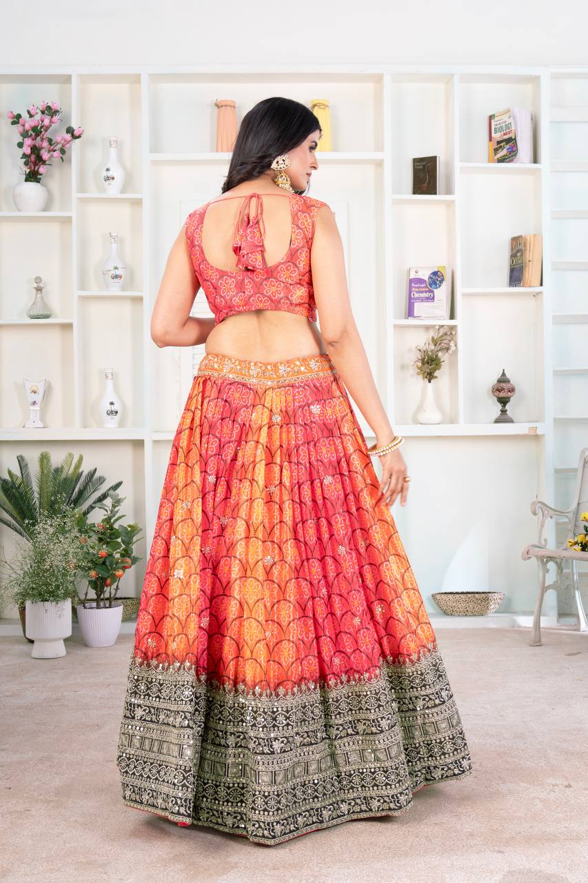 Riwa Chinon Silk With Digital Print Partywear Lahenga