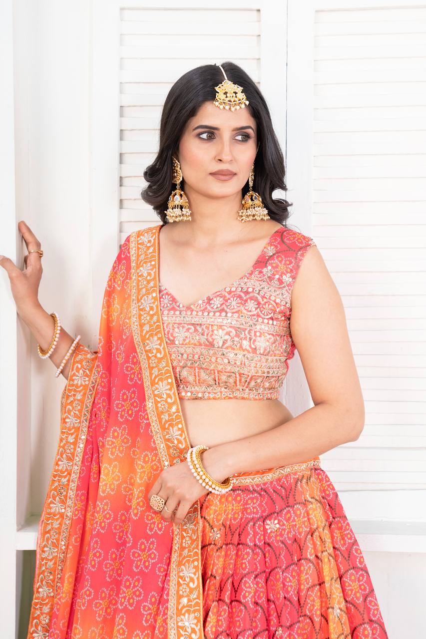 Riwa Chinon Silk With Digital Print Partywear Lahenga