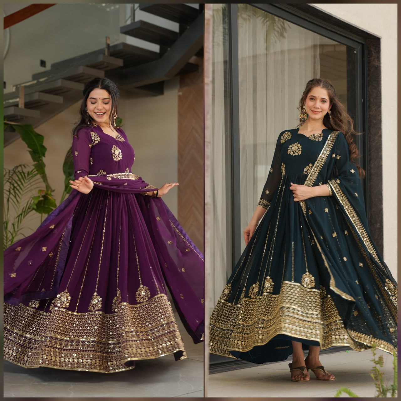 Yakshita Embroidered Golden Zari Anarkali Gown