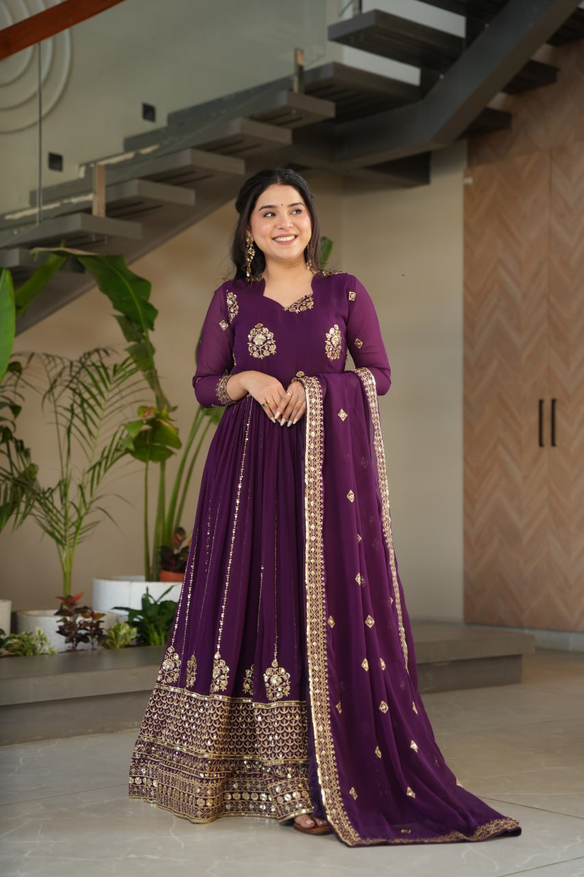 Yakshita Embroidered Golden Zari Anarkali Gown